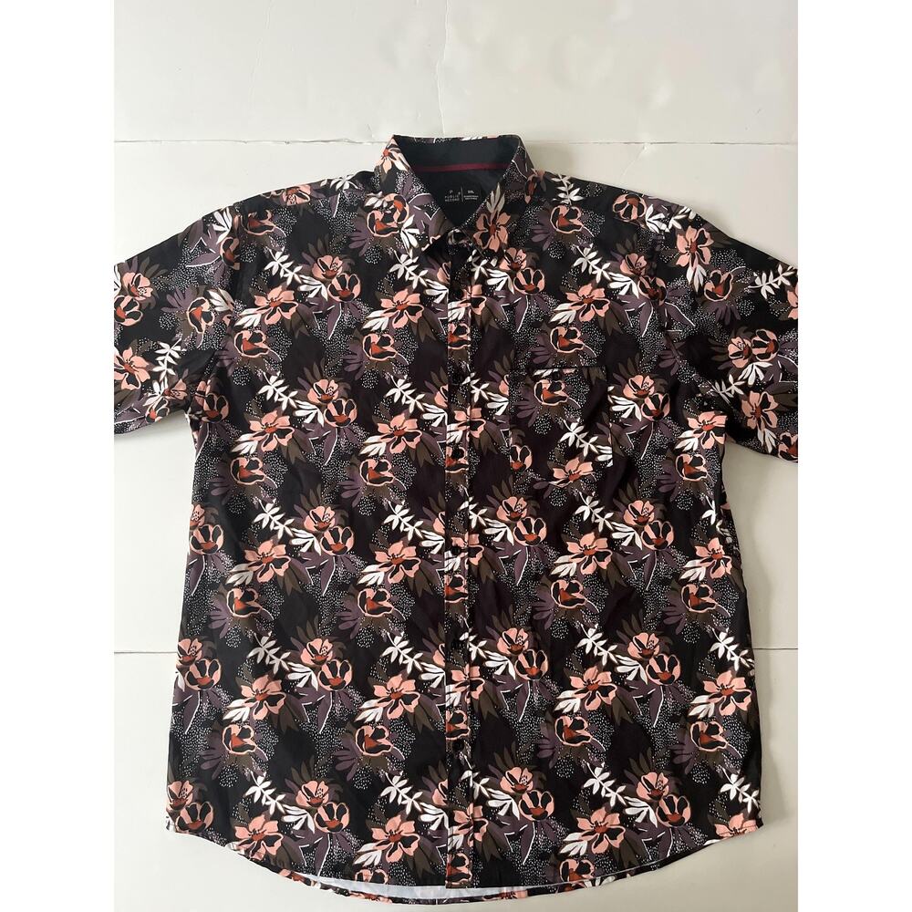 Public Record Shirt Mens 2XL Black Floral Hawaiian Short Sleeve Button Up Aloha
